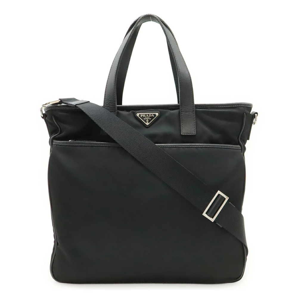 Prada Triangle Tote Tessuto Saffiano Bag Crossbody Leather Black